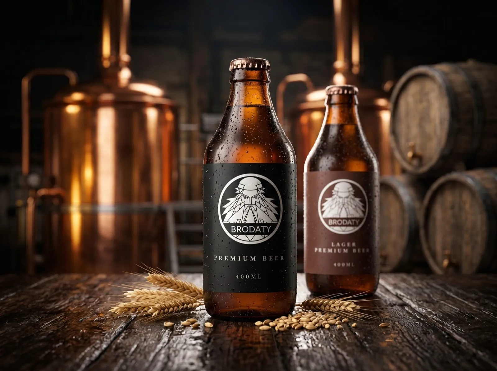 Projekt etykiet piwa Brodaty Premium Beer