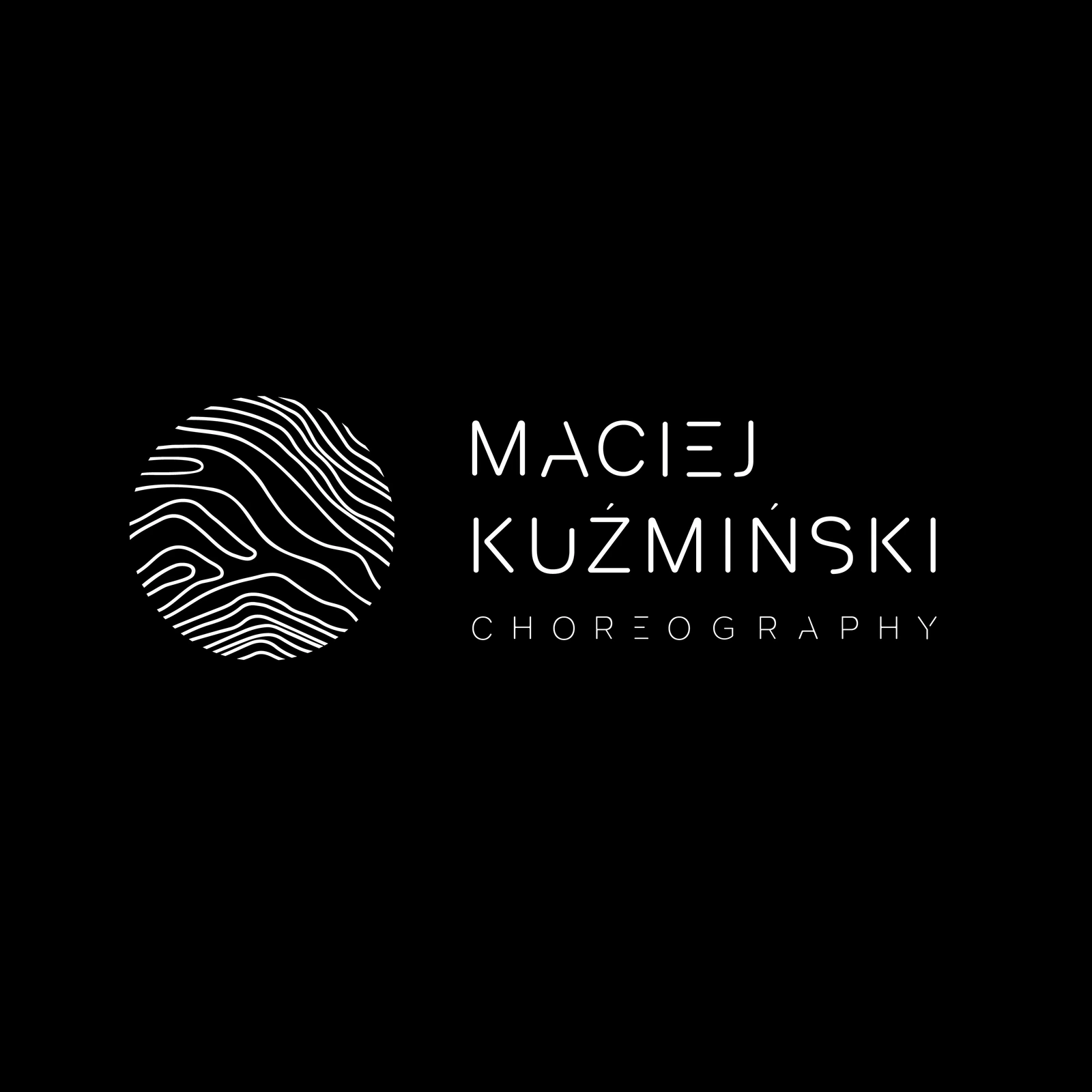 Projekt logo i identyfikacji wizualnej dla choreografa Macieja Kuźmińskiego.