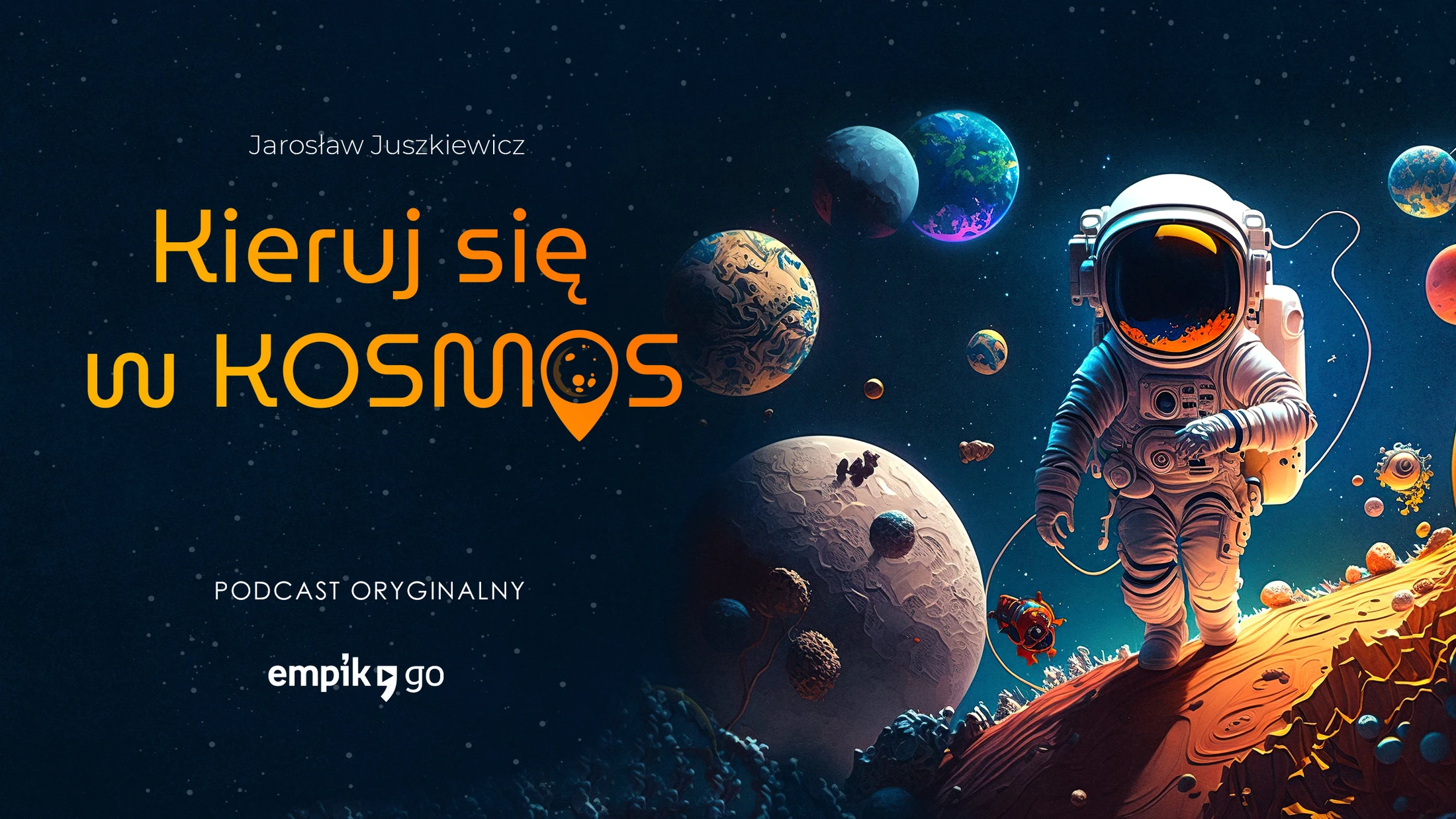 Kieruj się w kosmos — logo / okładka podcastu, identyfikacja wizualna, projekt Małgorzata Drabina (1)