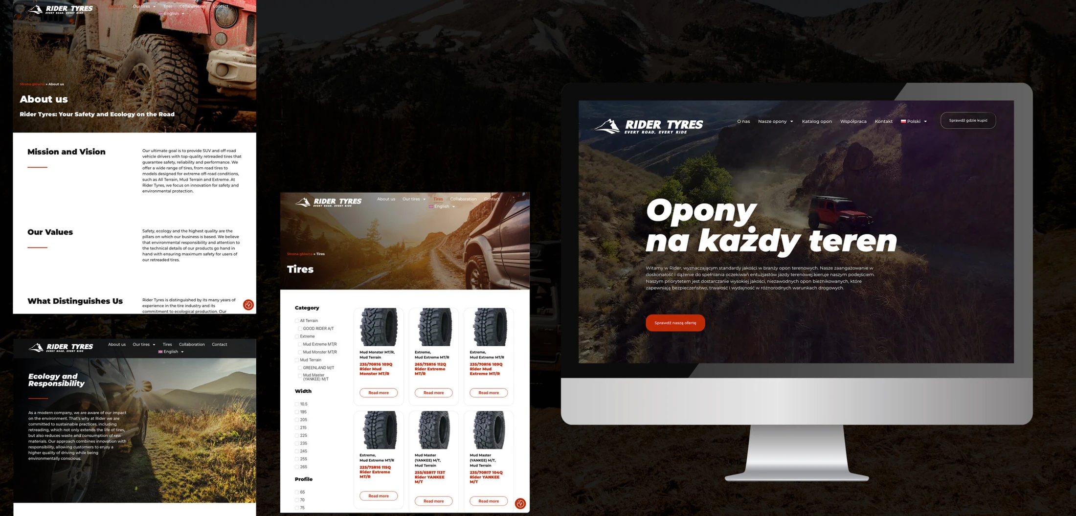 Strona internetowa i katalog produktów marki opon off-road Rider Tyres.