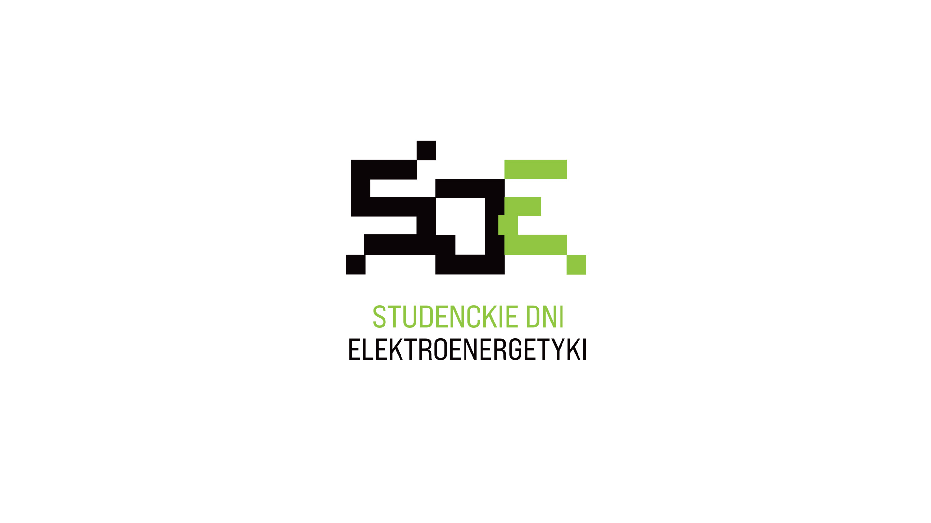 Logo Studenckie Dni Elektroenergetyki, pikselowy znak SDE z zielonym akcentem.