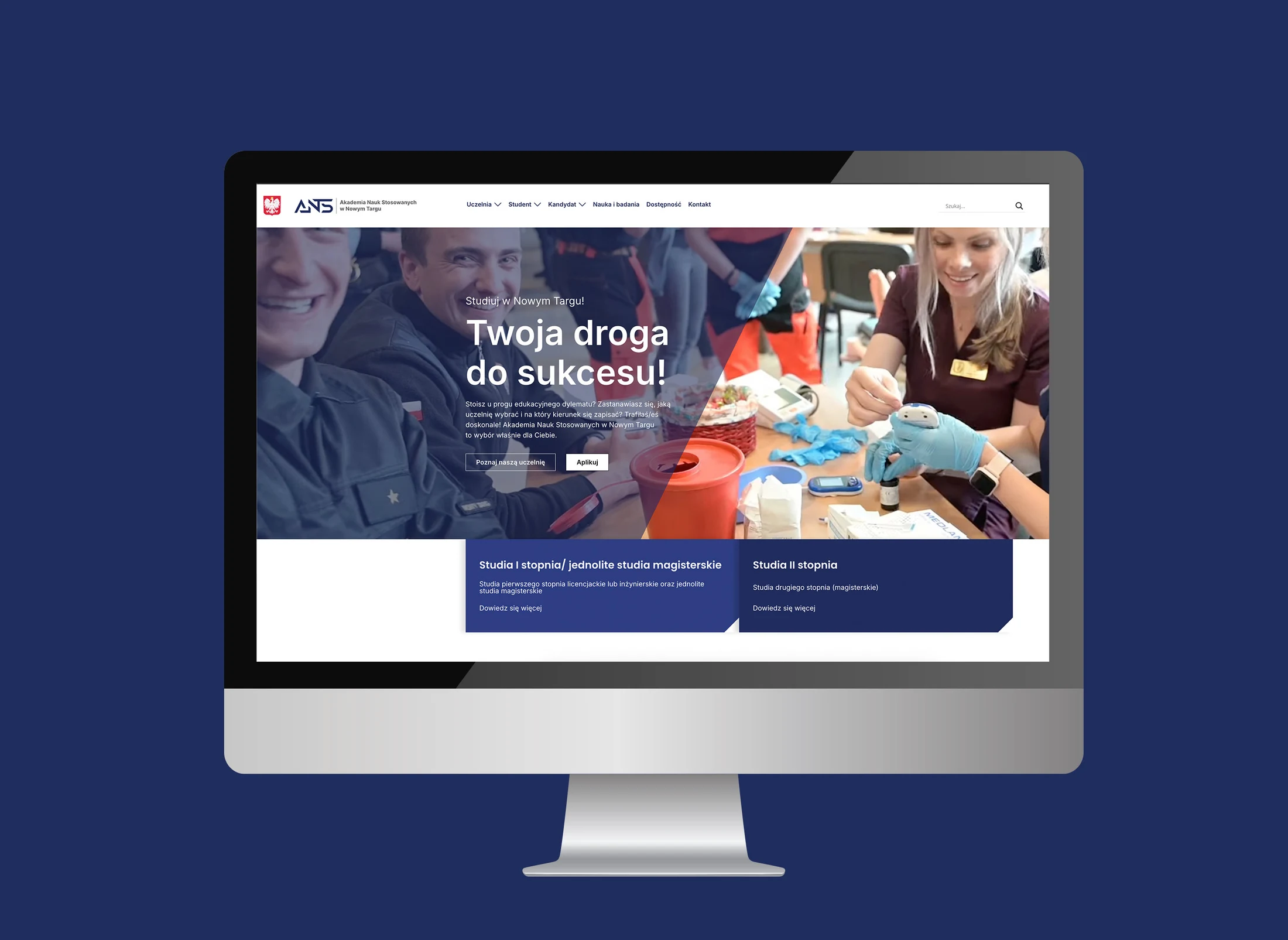 Projekt strony internetowej dla uczelni (akademii nauk stosowanych).